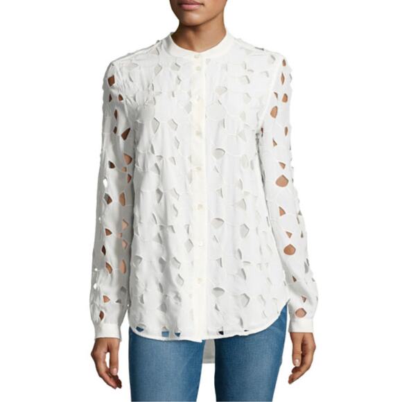EQUIPMENT GUC Henri Embroidered Cutout Silk Shirt White XS - Picture 1 of 8